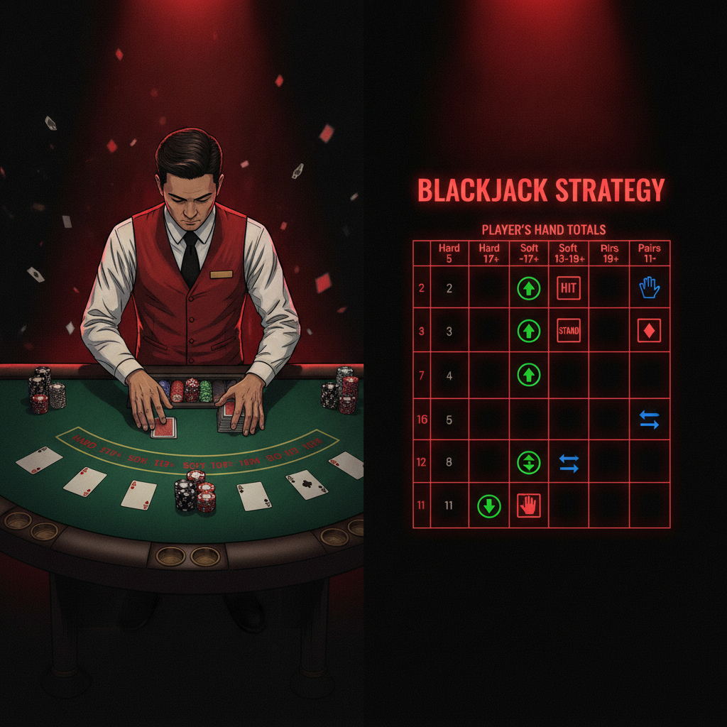 Illustration: Blackjack Basic Strategy Chart for JD Fury: When to Hit, Stand, Double Down